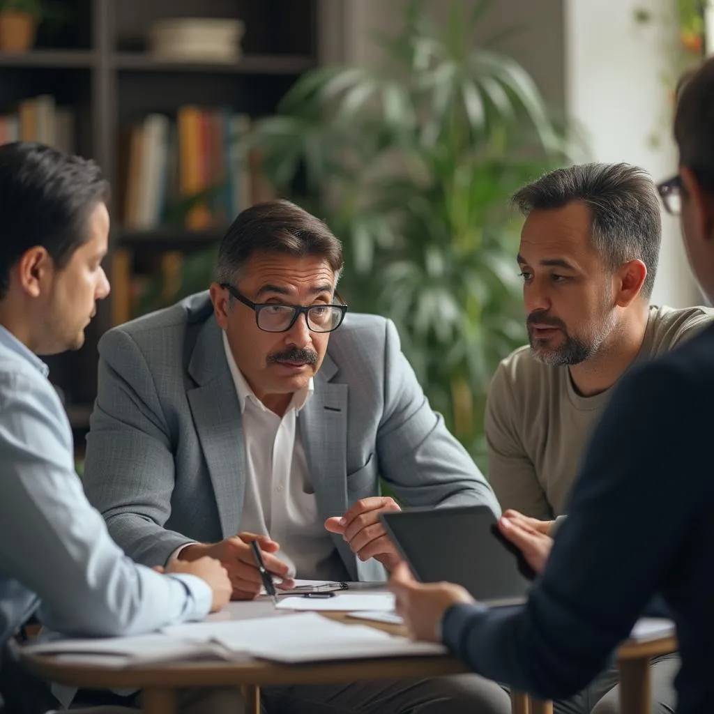 Consultor financiero explicando un plan a un cliente